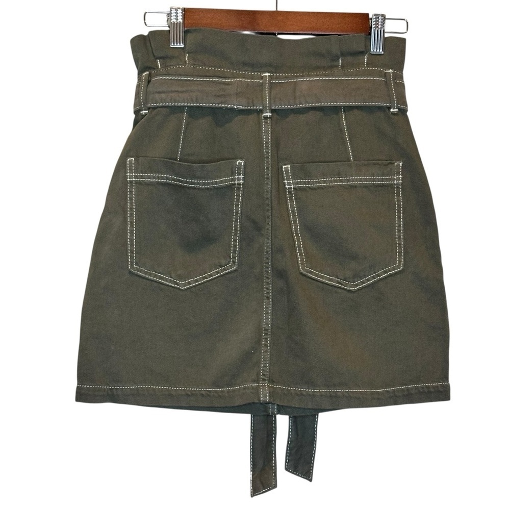 Free People Splendor  In The Grass Army Green Paper Bag Denim Skirt Size 4 NEW - Picture 6 of 11